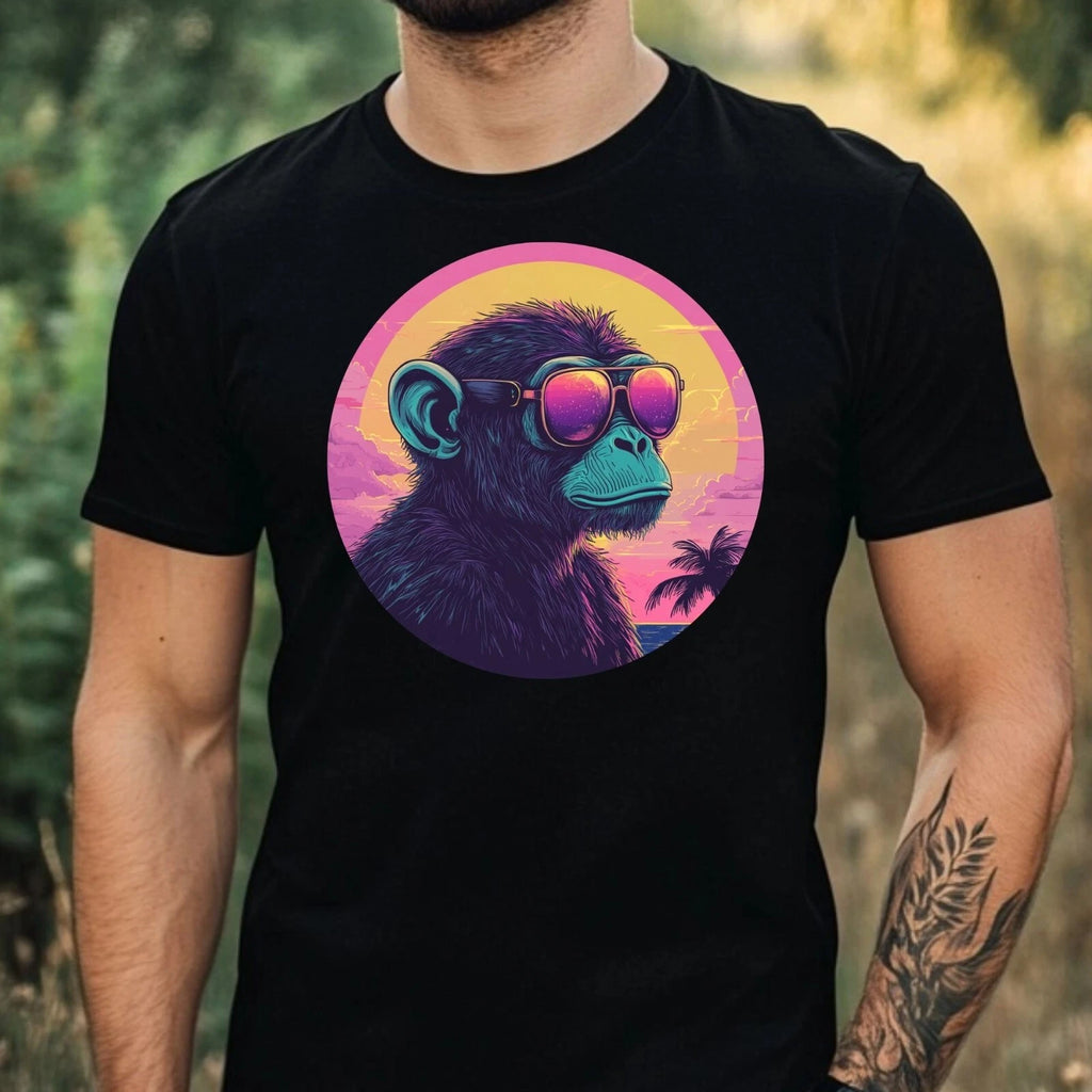 Mens Monkey Vaporwave Motif Cotton T-Shirt Size XS to 5XL