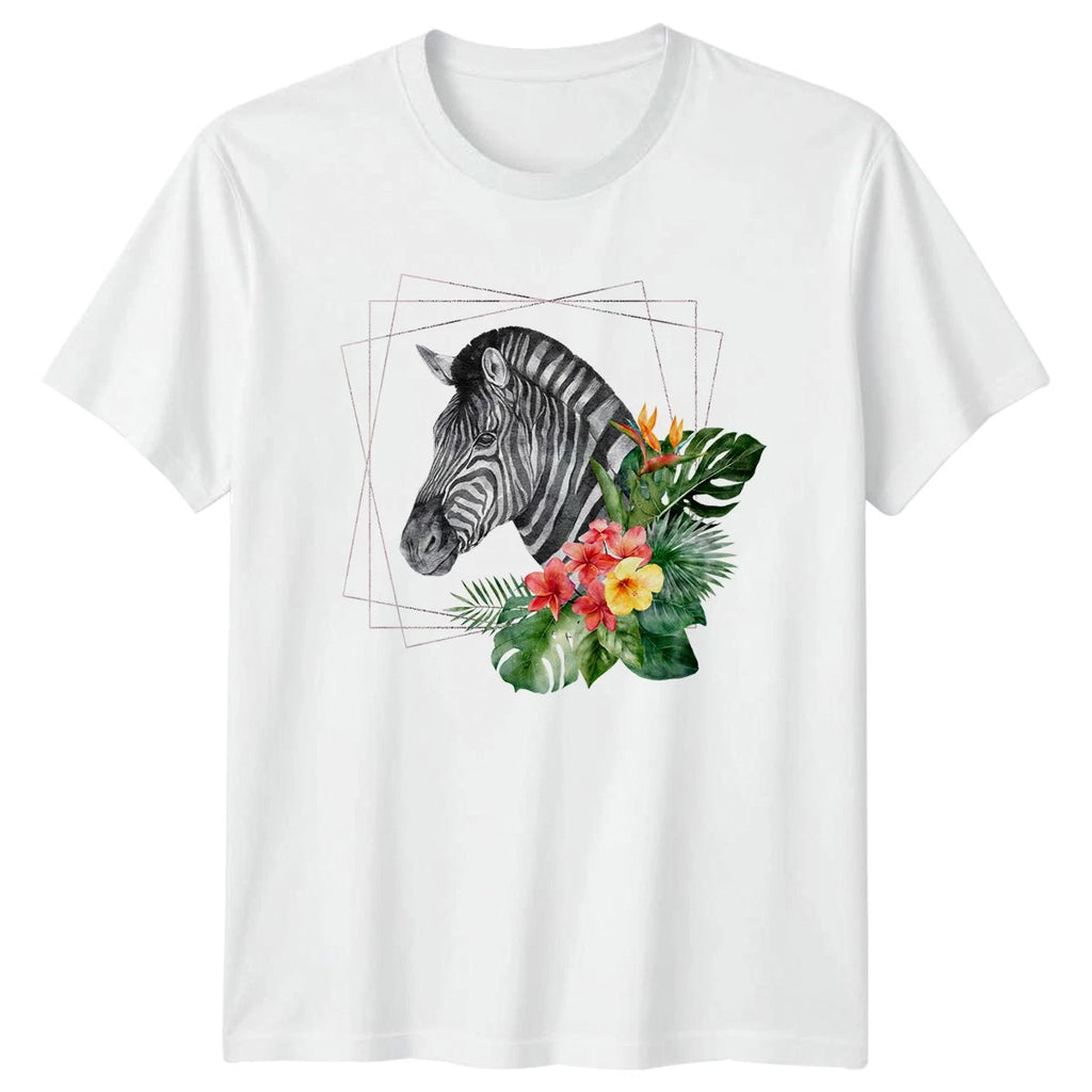 Boho Botanical Safari Zebra Head Womens T-Shirt Tropical Animal Wildlife
