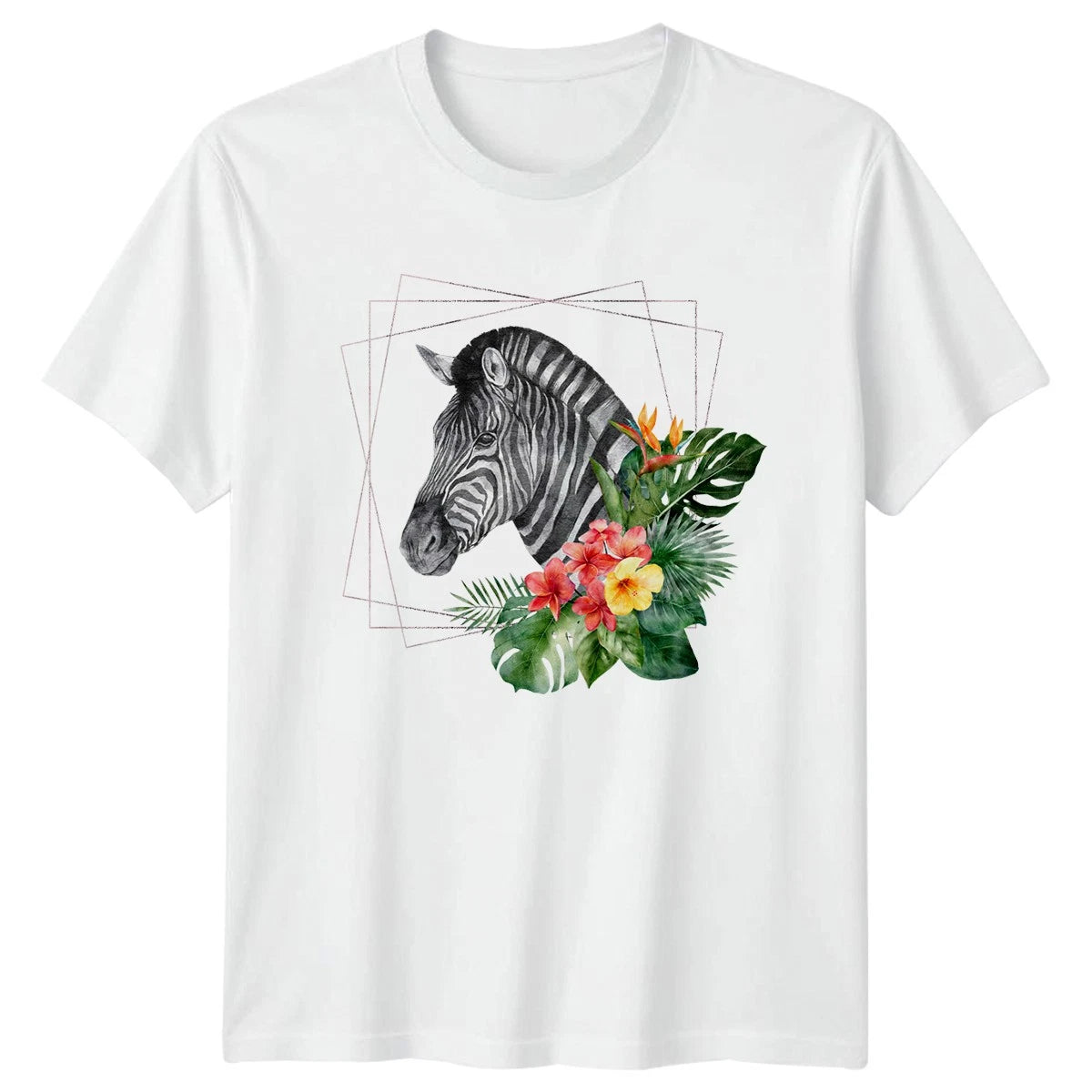 Boho Botanical Safari Zebra Head Womens T-Shirt Tropical Animal Wildlife