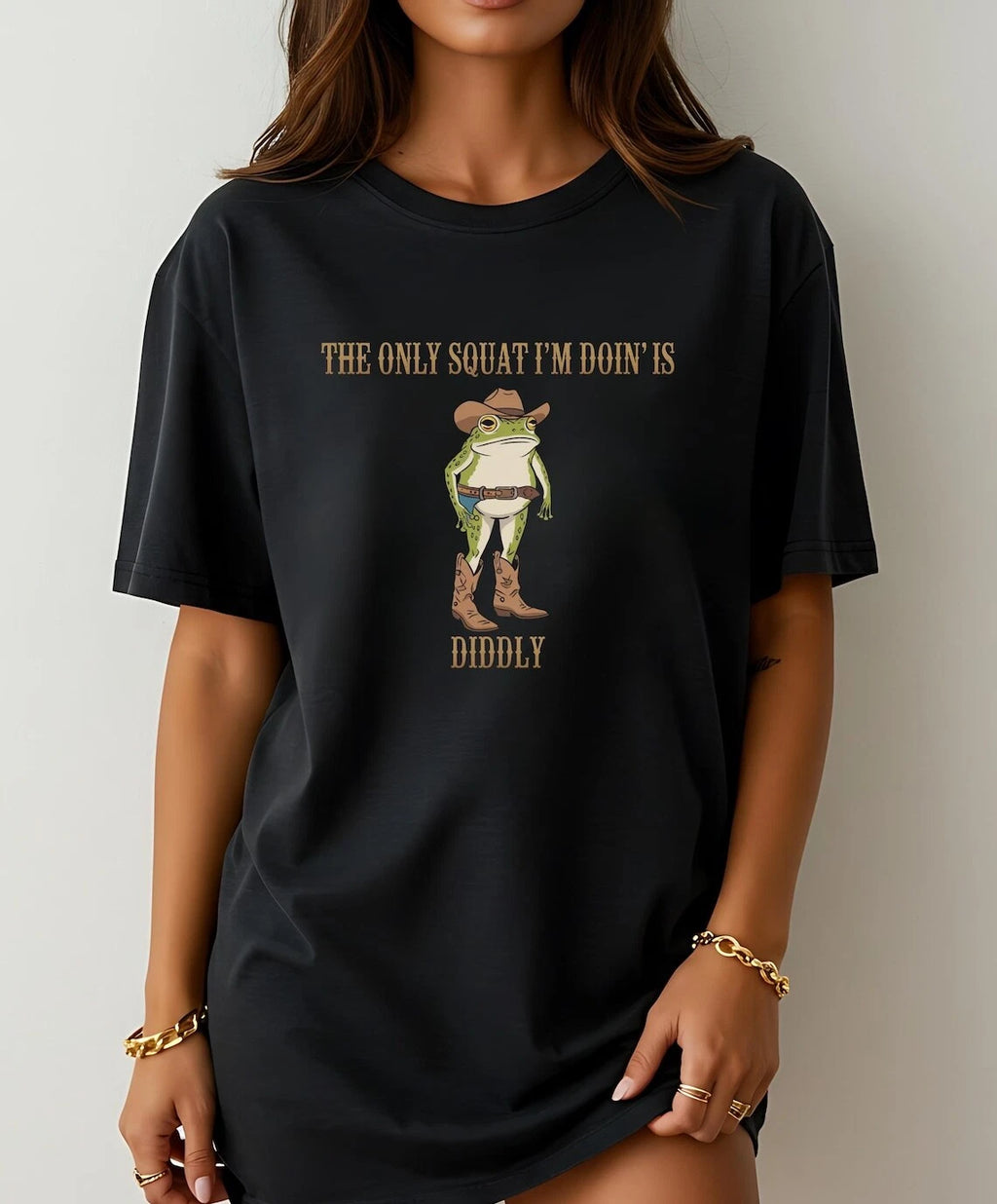 Funny Cowboy Frog Shirt Western Humor The Only Squat I'm Doin Is Diddly Lazy Gym