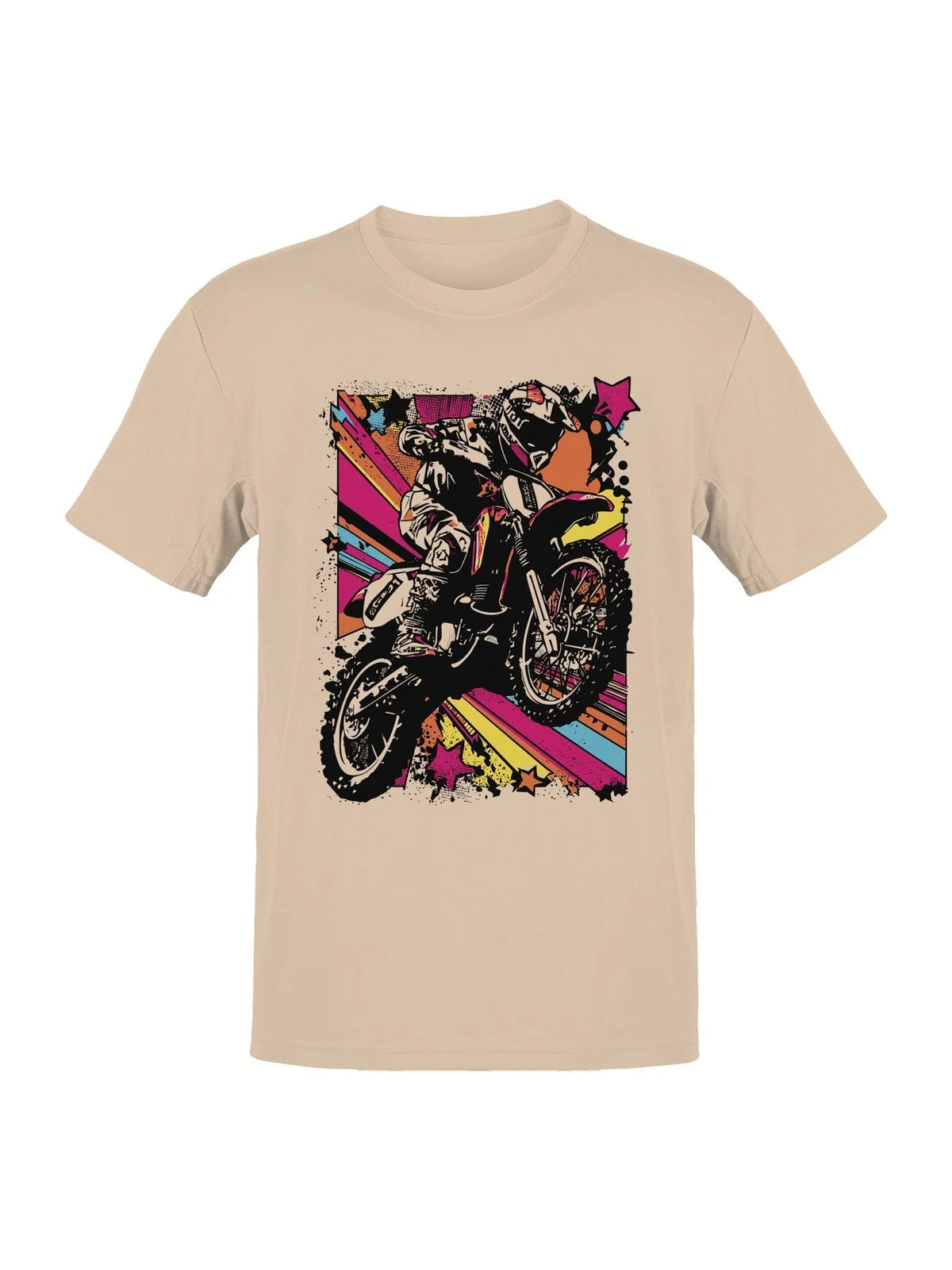 Neon Pop Art Motocross Rider Starburst Men's T-shirt
