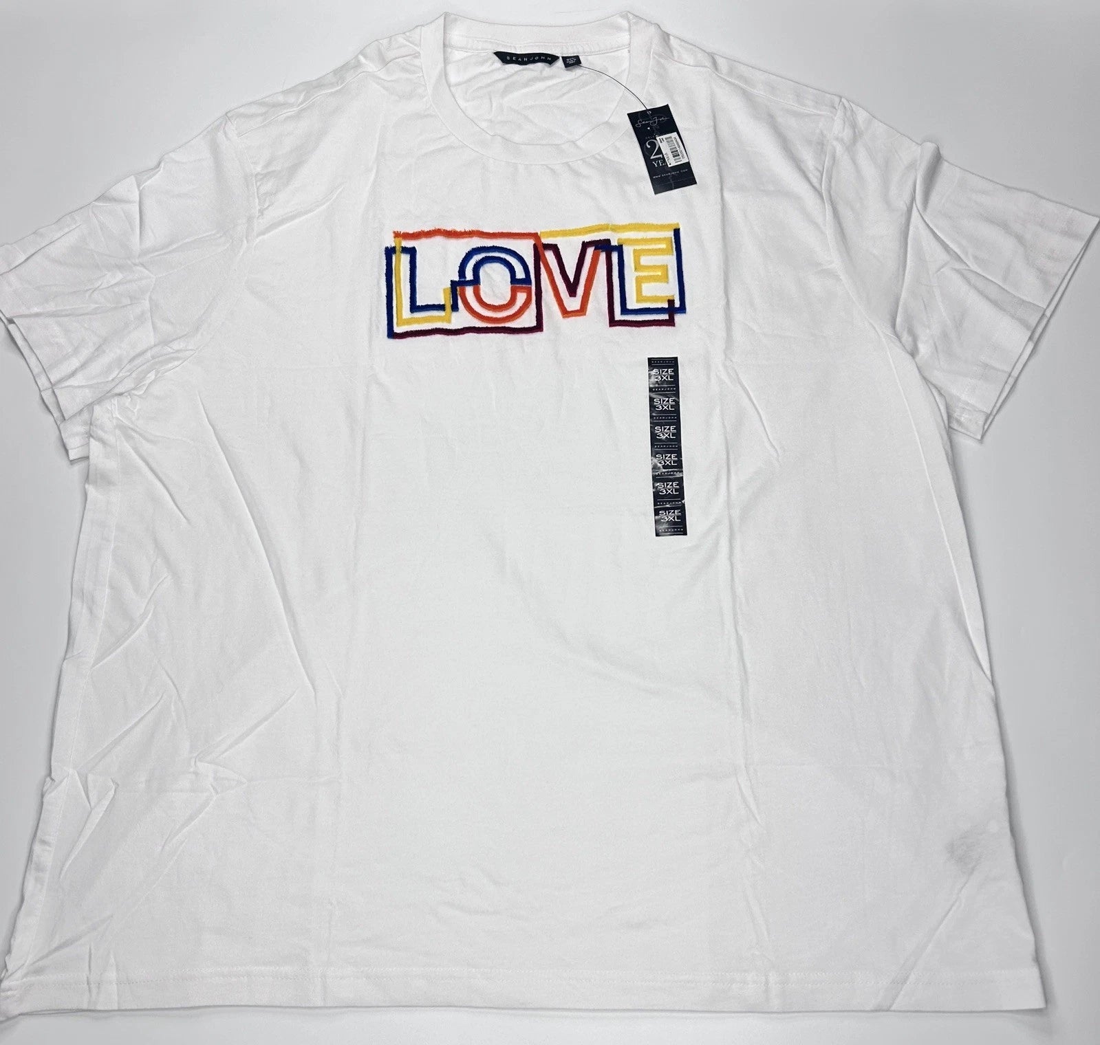 Sean Jean Y2K Graphic Cotton Shirt Embroidered Love White Hip Hop Dead Stock NWT
