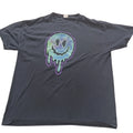 Fruit of the Loom Mens XL Black Trippy Melting Smiley Face Graphic T-Shirt Tee