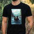 Mens Black Bear Swimming in Ocean Motif Cotton T-Shirt Size XS to 5XL