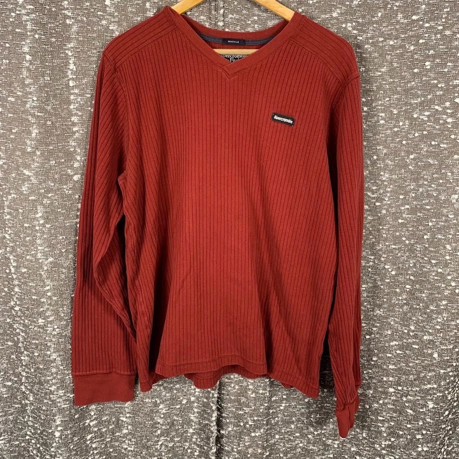 Vintage Y2K Abercrombie & Fitch Red Long Sleeve Ribbed Muscle Shirt Men's XL