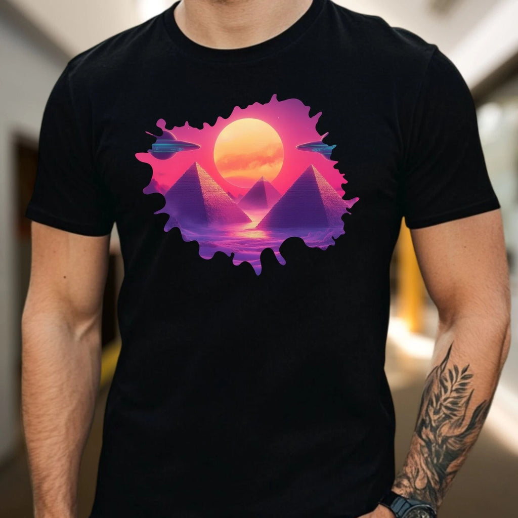 Mens UFO Pyramid Motif Cotton T-Shirt Size XS to 5XL