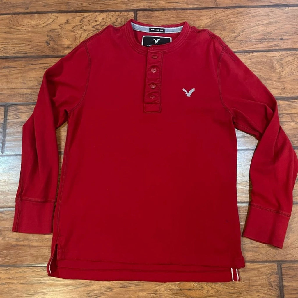 American Eagle thermal shirt men’s Large red long sleeve soft Vtg Fit Y2K Preppy