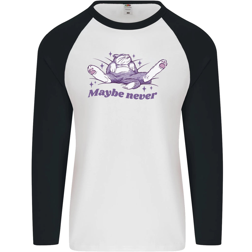 Maybe Never Lazy Cat Sleeping Mens L/S Baseball T-Shirt