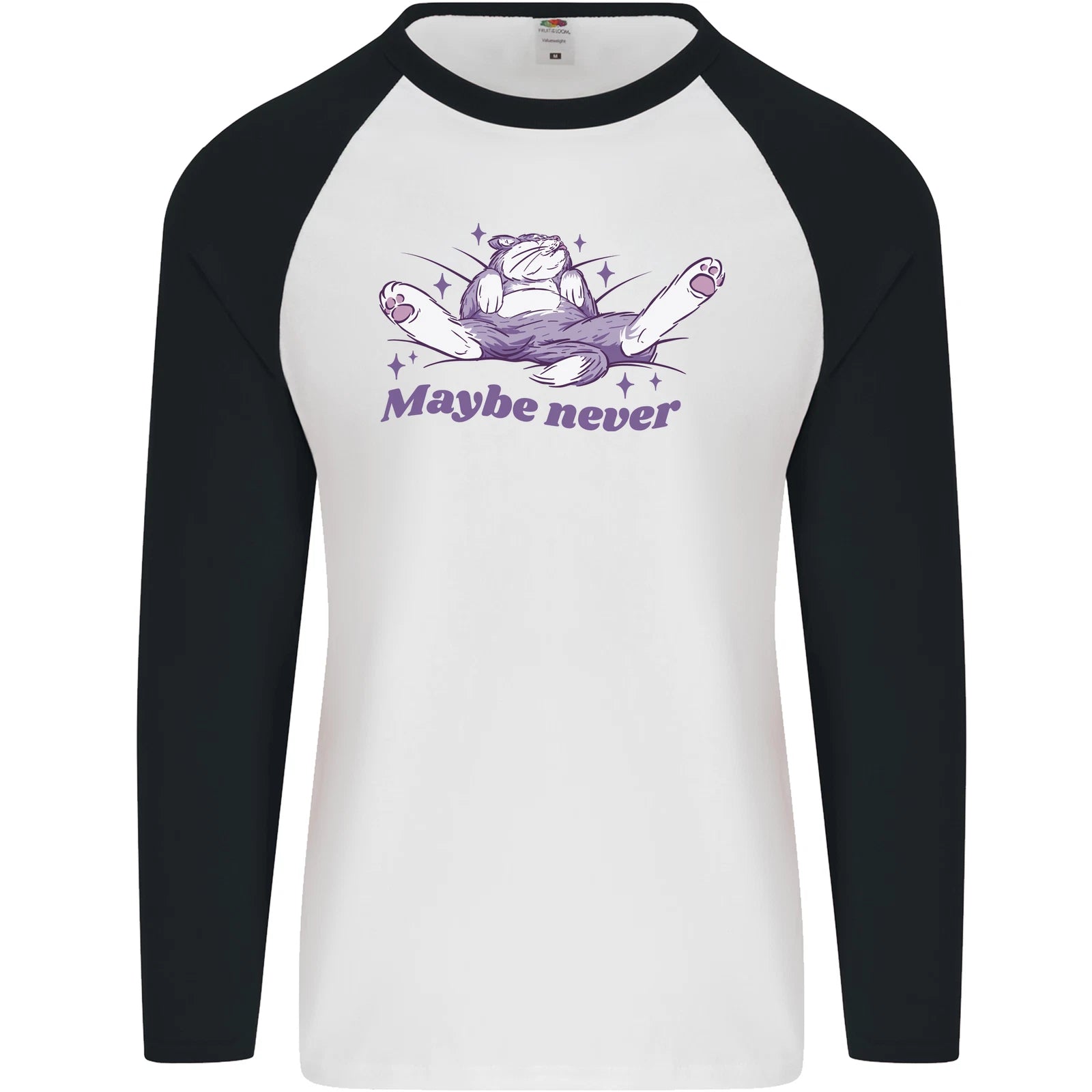 Maybe Never Lazy Cat Sleeping Mens L/S Baseball T-Shirt
