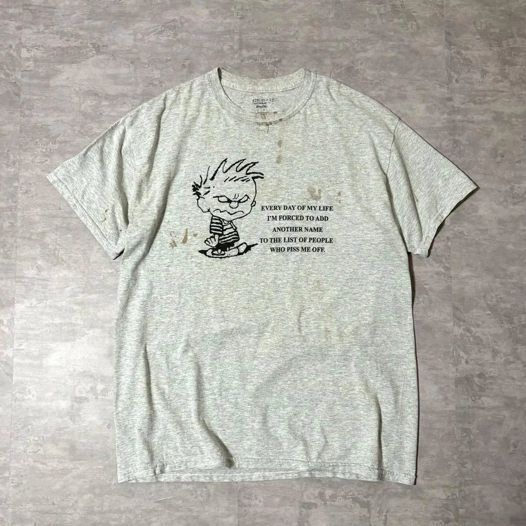 Vintage Calvin and Hobbes T-Shirt Grunge Gray Size L