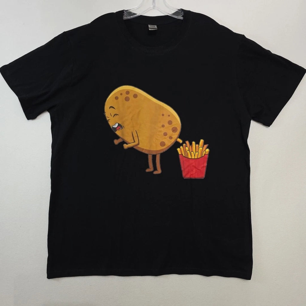 Funny Potato Pooping French Fries T-Shirt Humorous Novelty Food Gift Tee Size XL