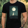 Mens Dog In The Moonlight Motif Cotton T-Shirt Size XS to 5XL