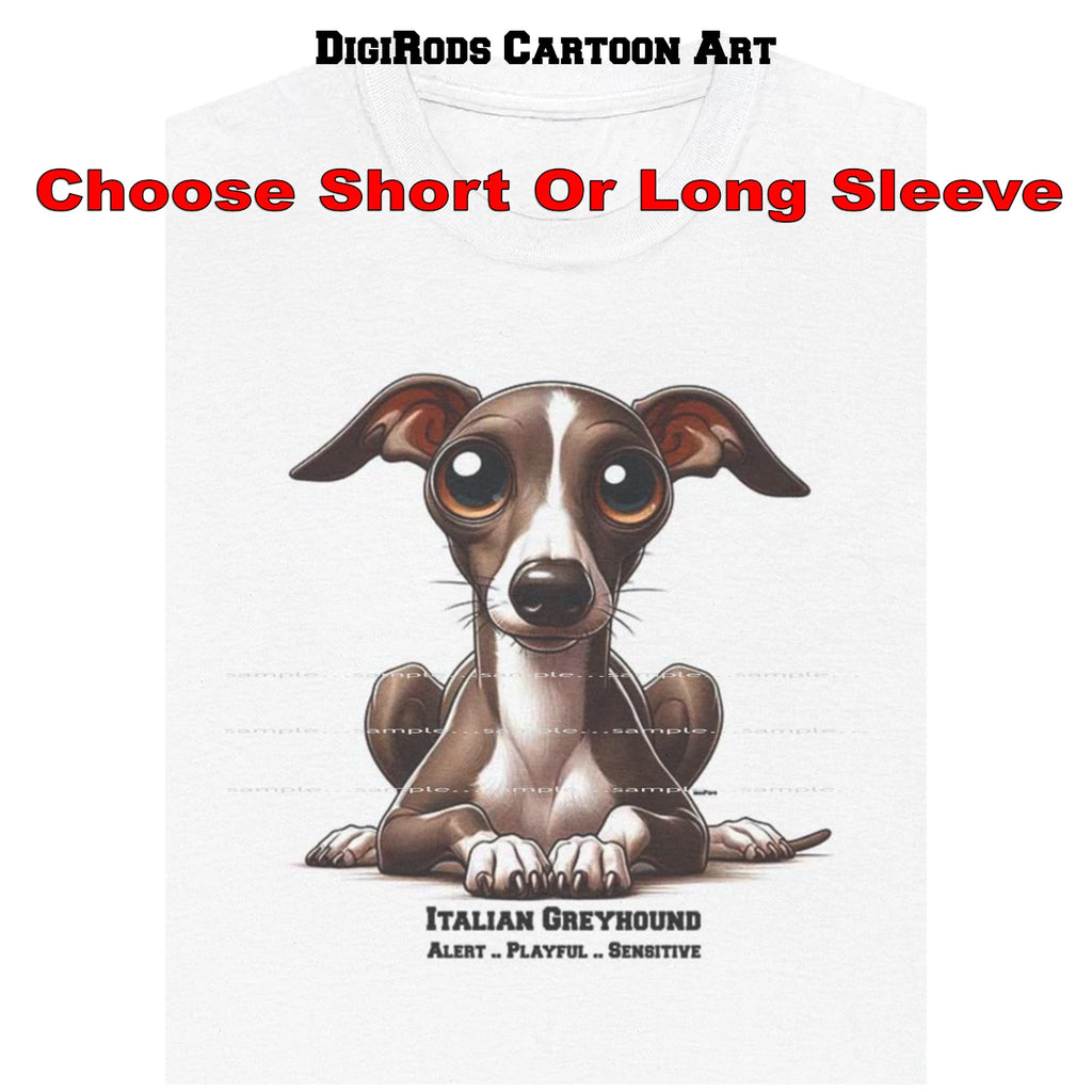 DigiPups Italian Greyhound Puppy Dog AKC Breed Traits Funny Cartoon T Shirt
