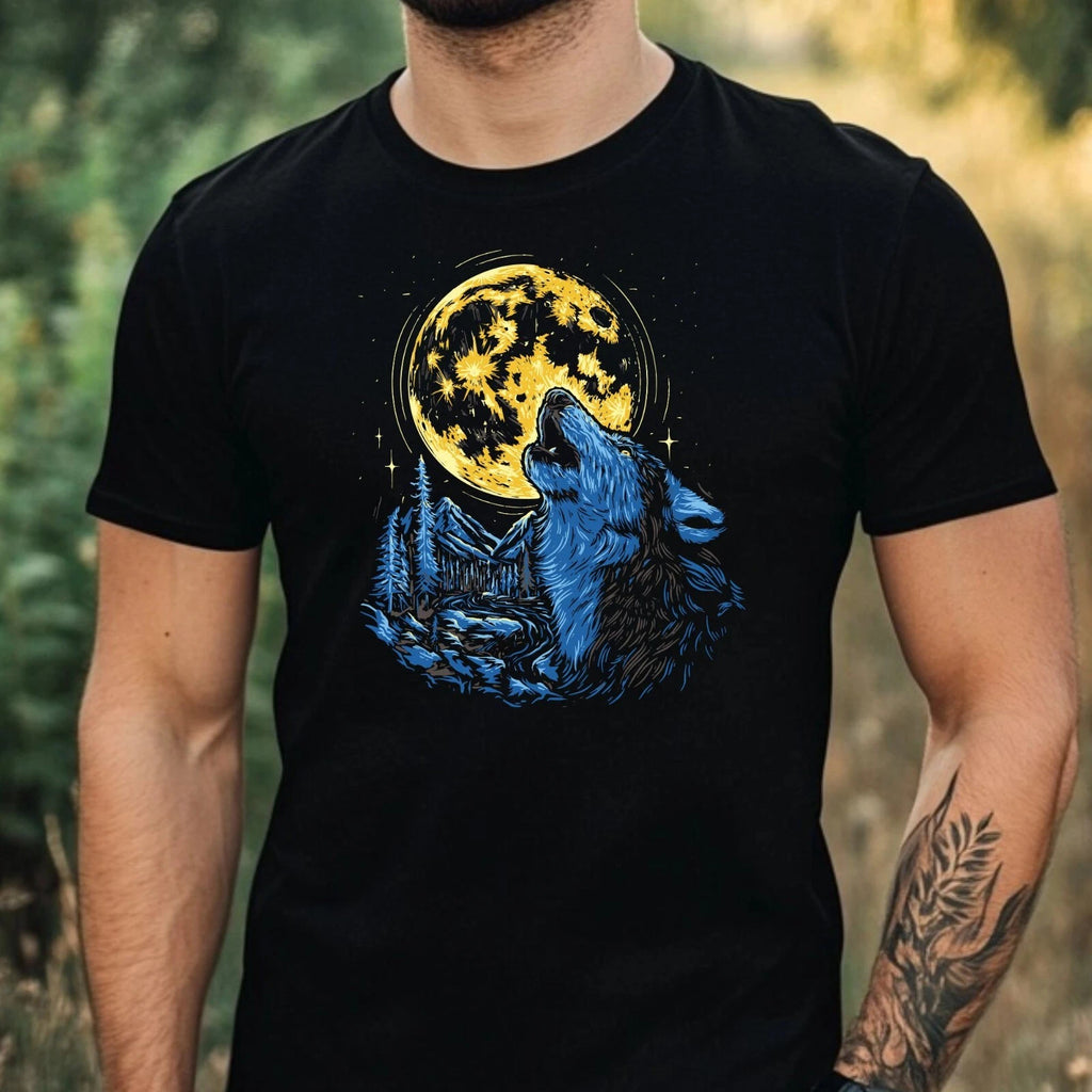 Mens Wolf Motif Cotton T Shirt Size XS to 5XL