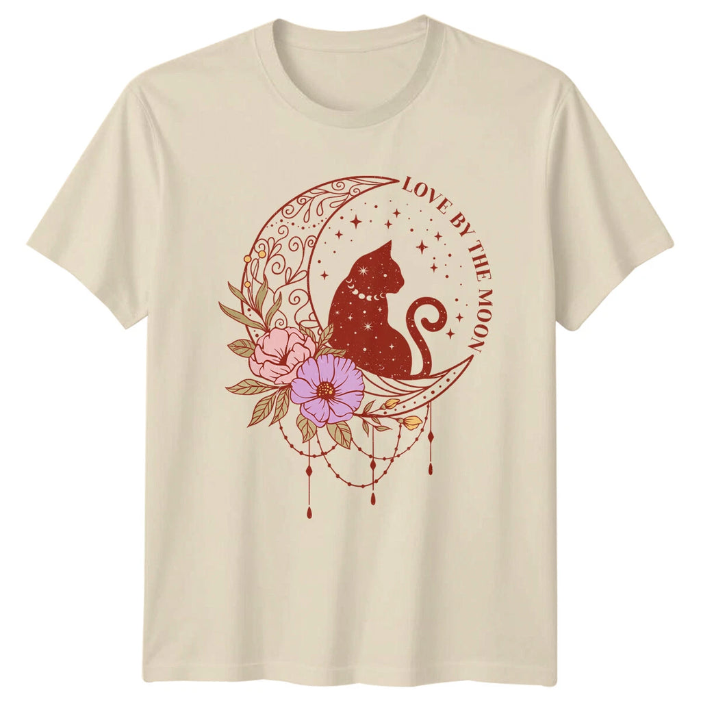 Love By The Moon Cat Celestial Boho Magic Women Men T-Shirt