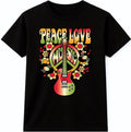 Peace Love Music T-Shirt | Retro Hippie Guitar 60s Festival Boho Psychedelic Tee