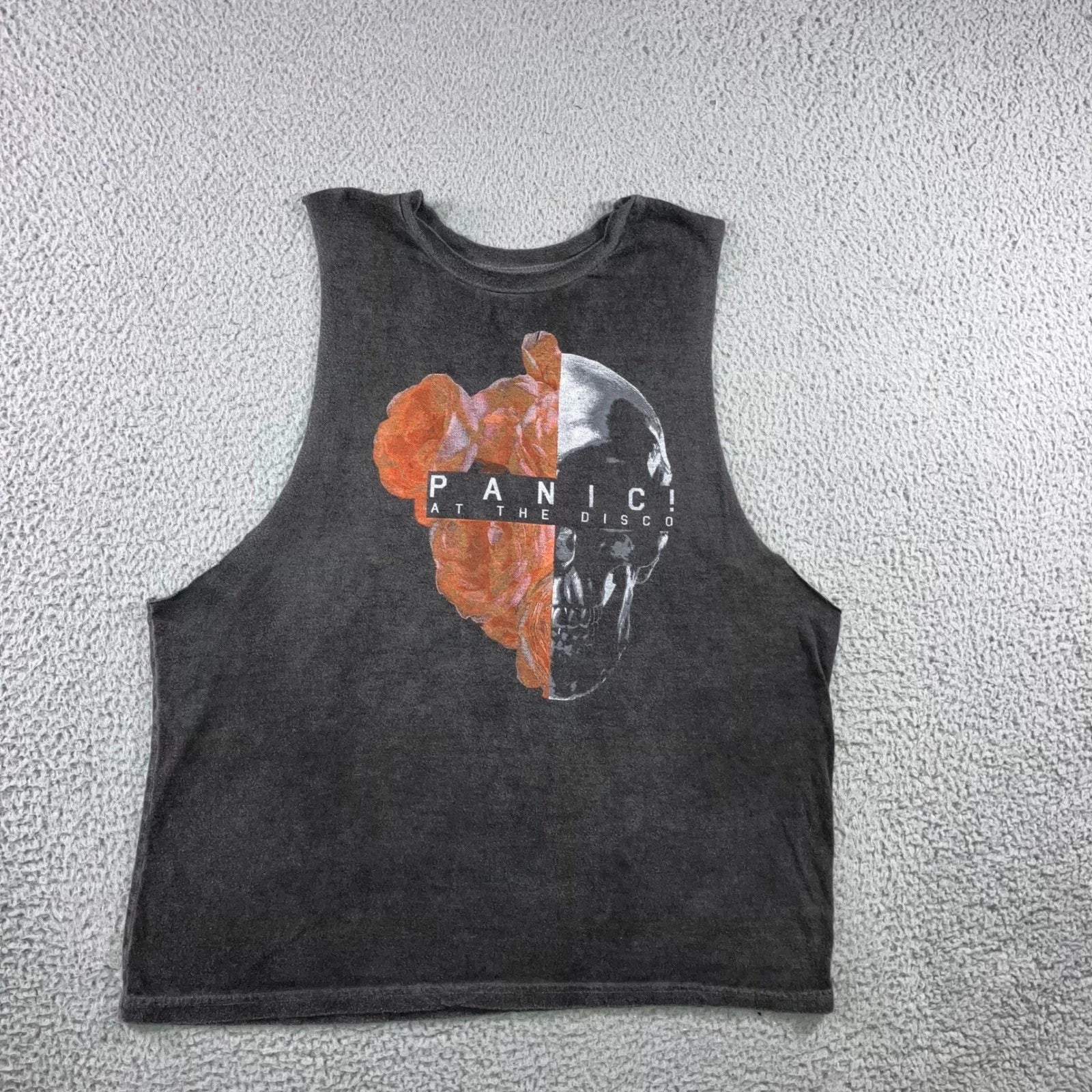 Panic At The Disco Tank Top Women XL Gray Skull Floral Grunge Band Edgy Emo Punk