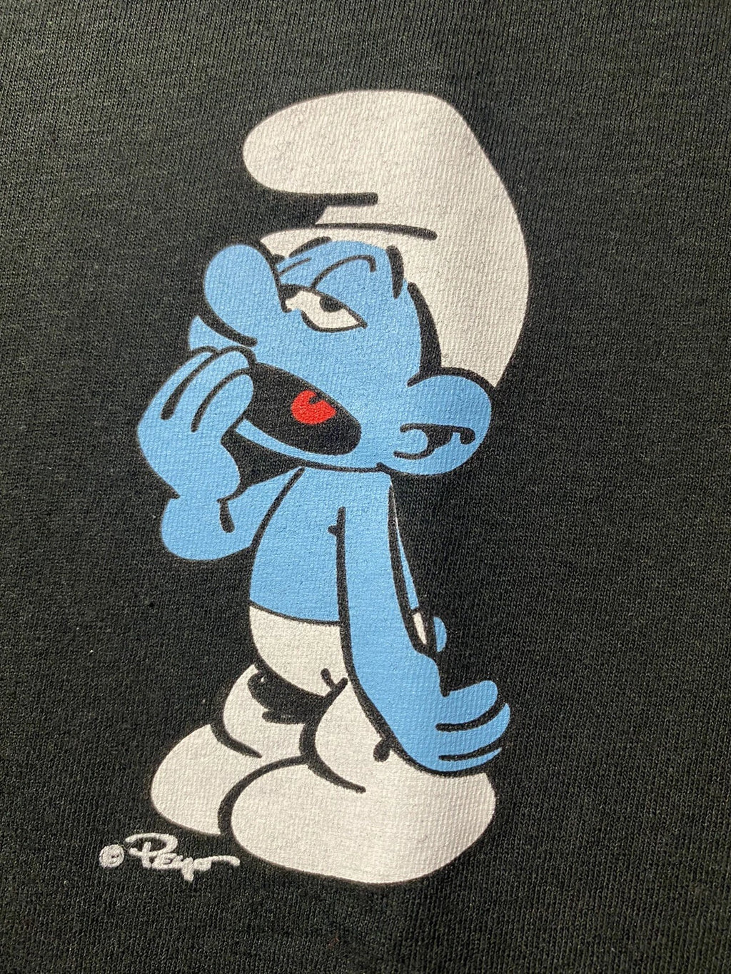 Smurfs Official Lazy Yawning Mushroom Black T-Shirt Size Large