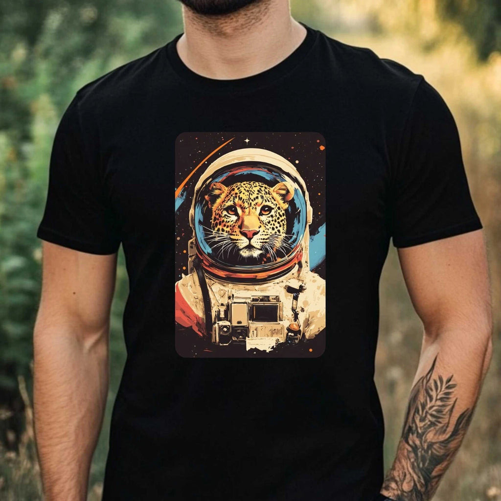 Mens Leopard Astronaut Print Cotton T-Shirt Size XS to 5XL