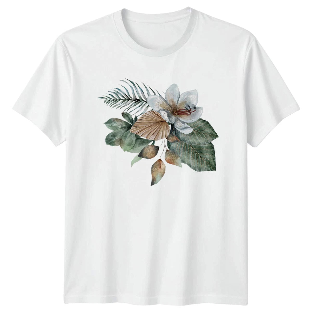Elegant Watercolor Boho Floral Bouquet Womens T-Shirt Tropical Boho