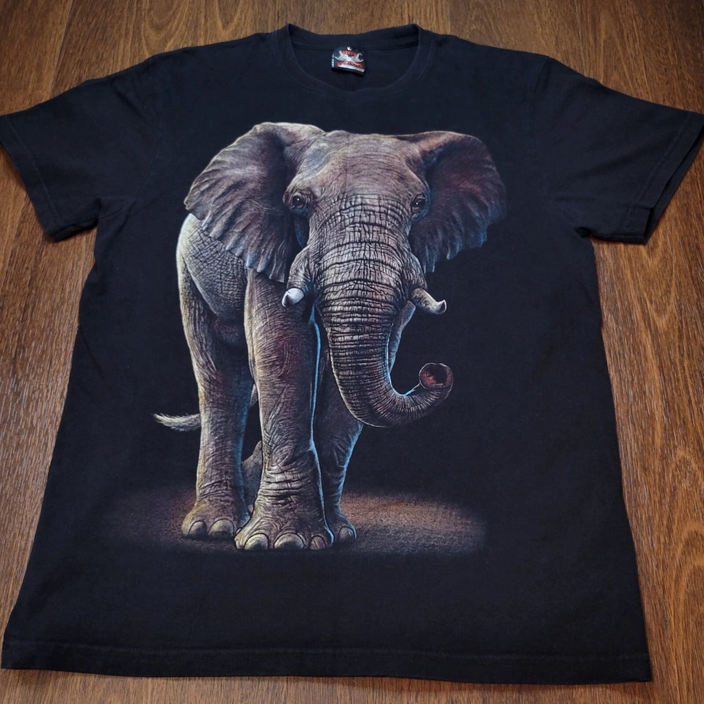 VINTAGE Y2K ELEPHANT Reverse Image Double Sided Shirt Hot Rock Fits As Medium