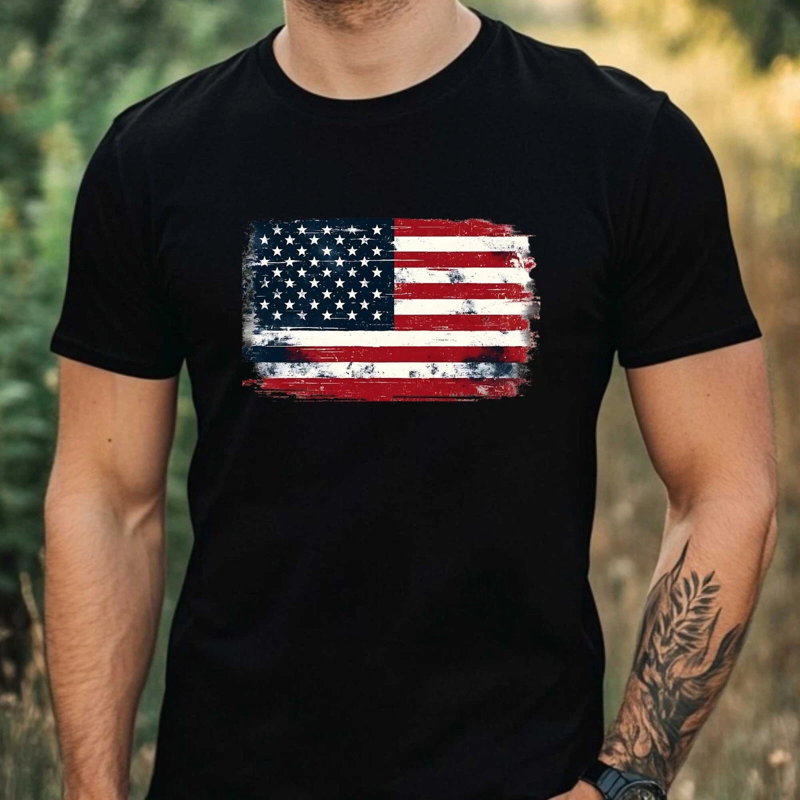 Men's American Flag Motif Cotton T-Shirt Size XS to 5XL