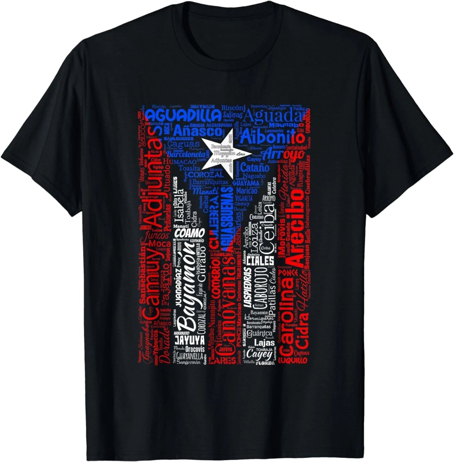 Puerto Rican Flag Shirt with Towns and Cities of Puerto Rico Gift Unisex T-Shirt