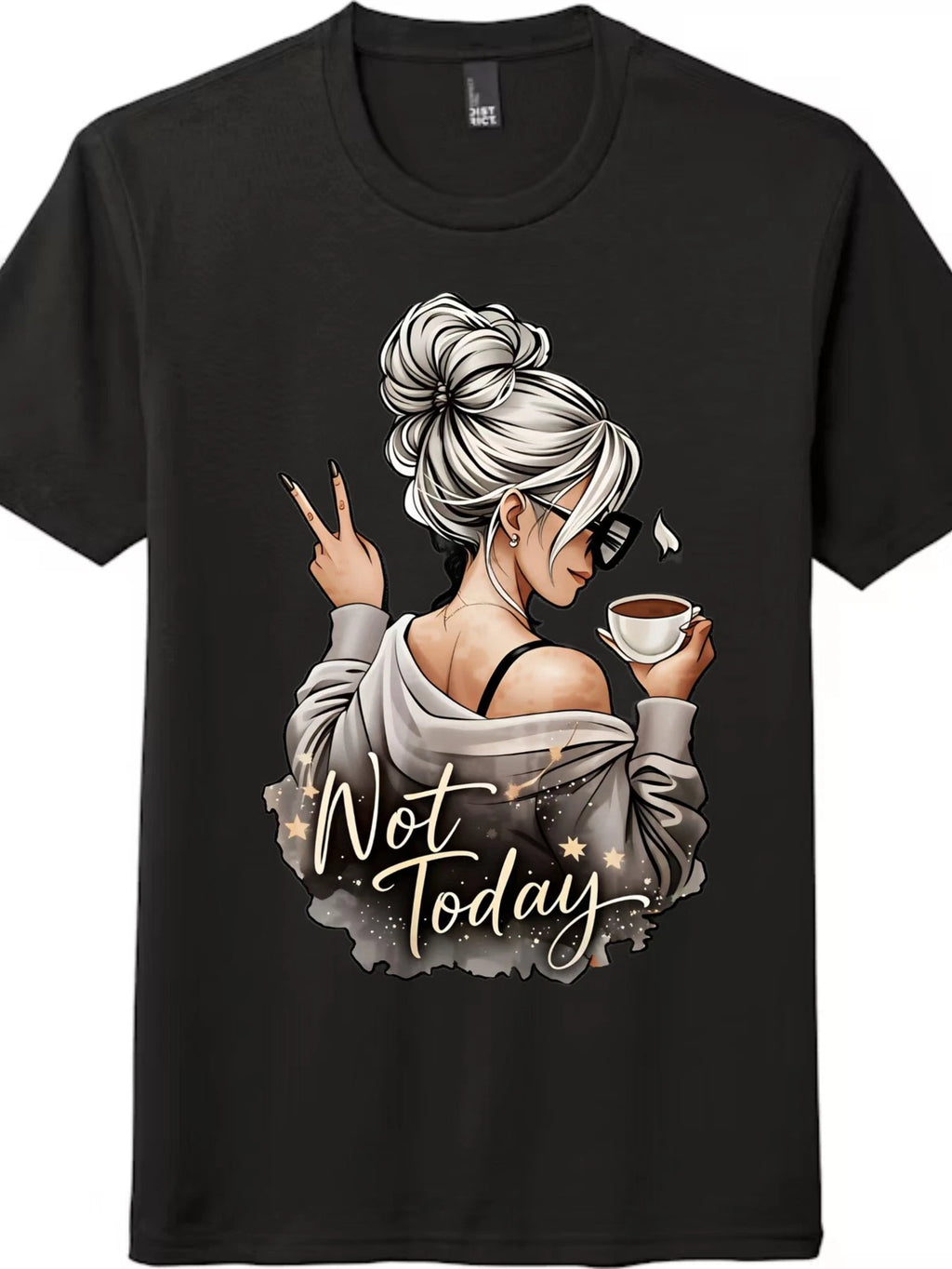 Retro "Not Today" Messy Bun & Peace Sign Casual Tee