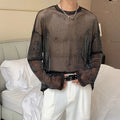 Men Glitter Mesh Top Shiny Sheer Long Sleeve T-shirt Gothic Punk Clubwear Casual