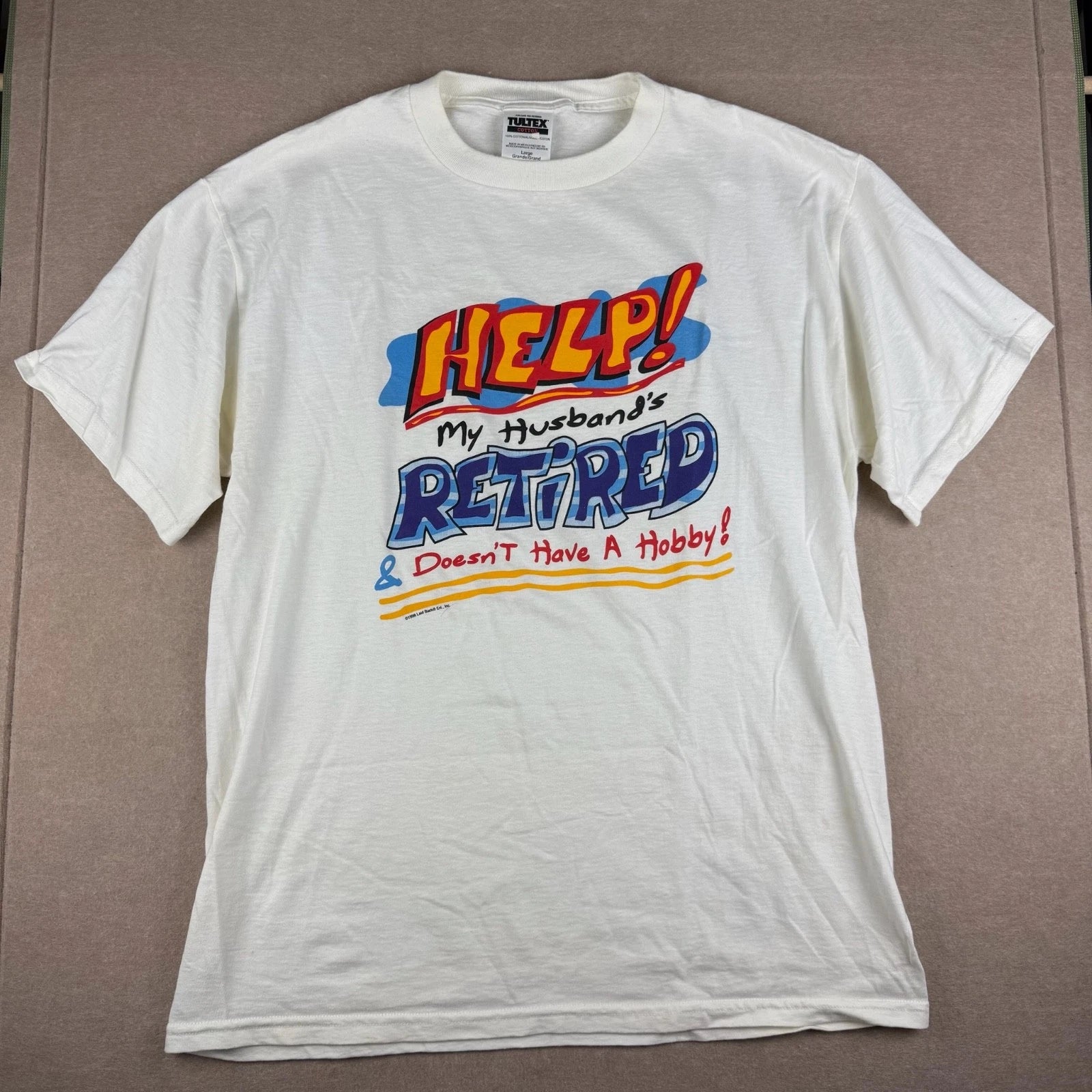 Vintage 1998 Retired Funny Shirt Mens L White Graphic Tultex Retired Statement