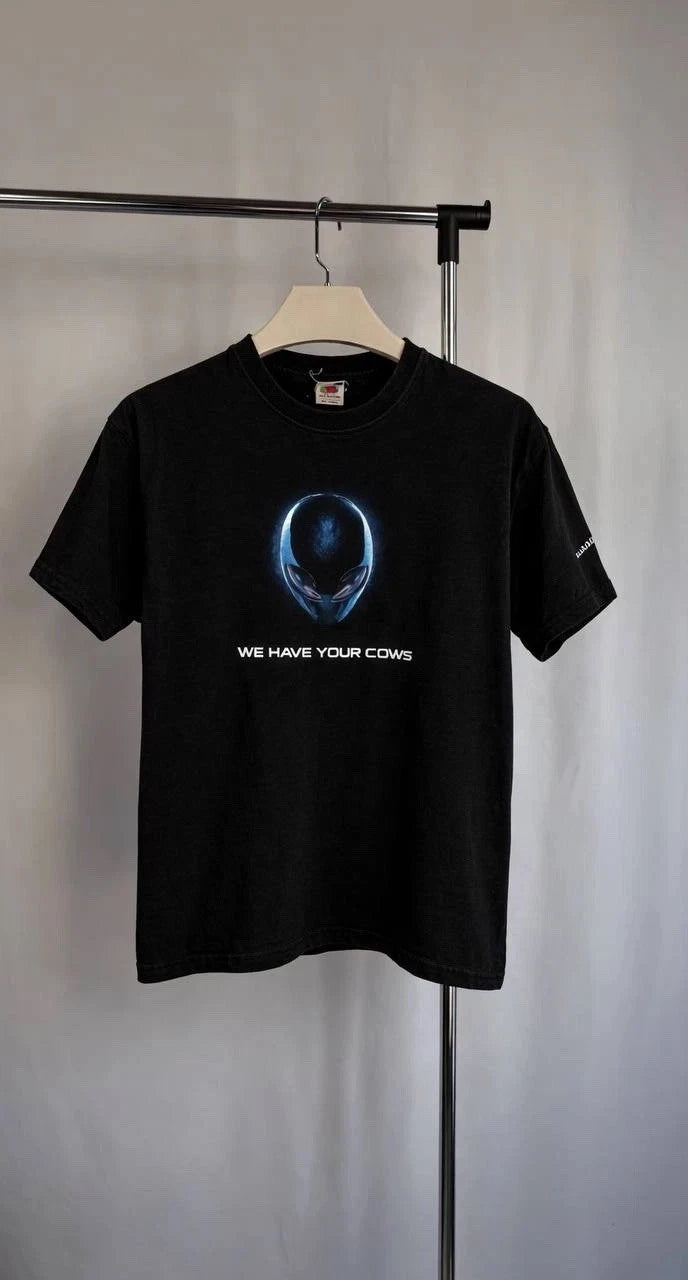 Y2K Alien Graphic T Shirt Black Sci Fi Cyber Tee We Have Your Cows Size :M Rare