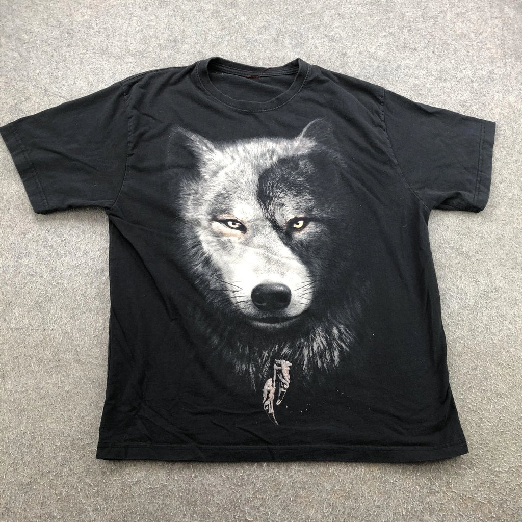 Wolf Spirit Dreamcatcher Shirt Mens Large Black Double Sided Nature Tee Y2K