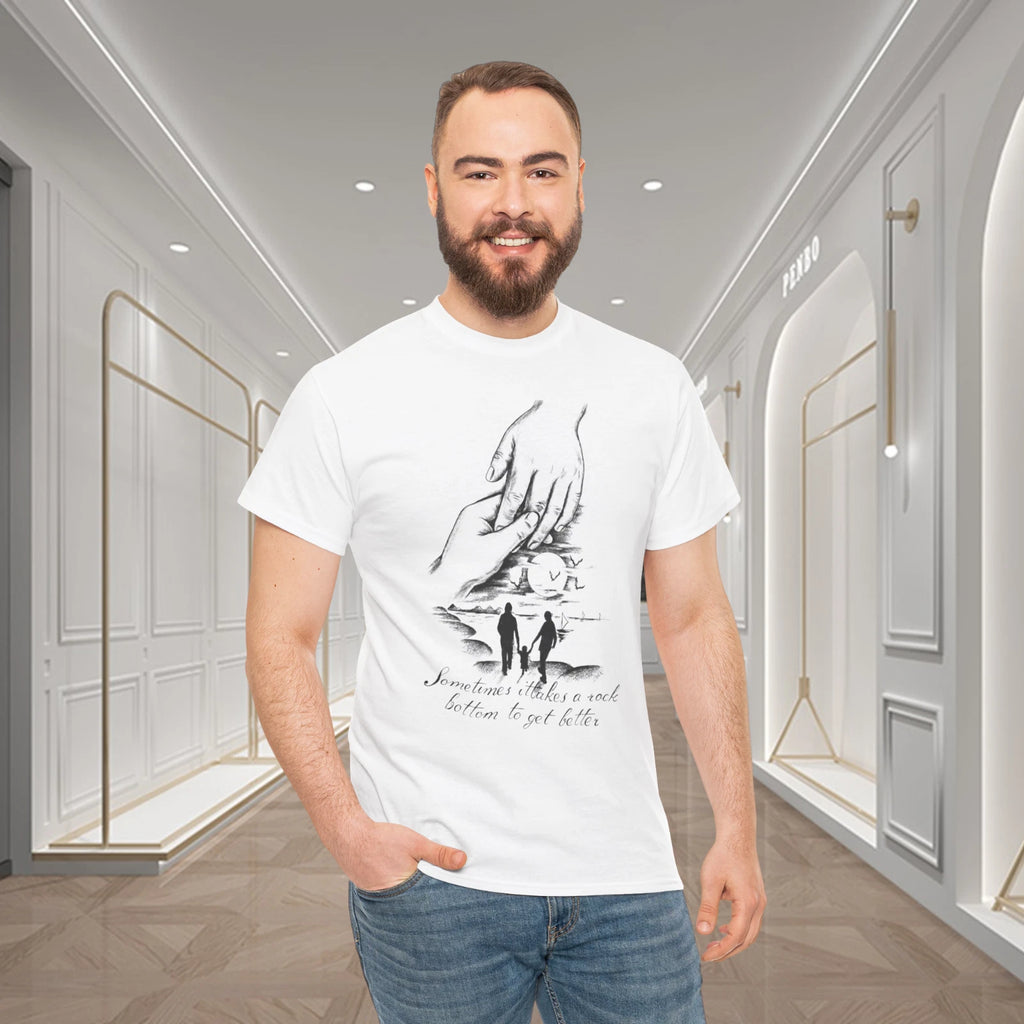 Rock Bottom To Better Inspirational Hand Sketch Family T-Shirt Sz XL Black Color