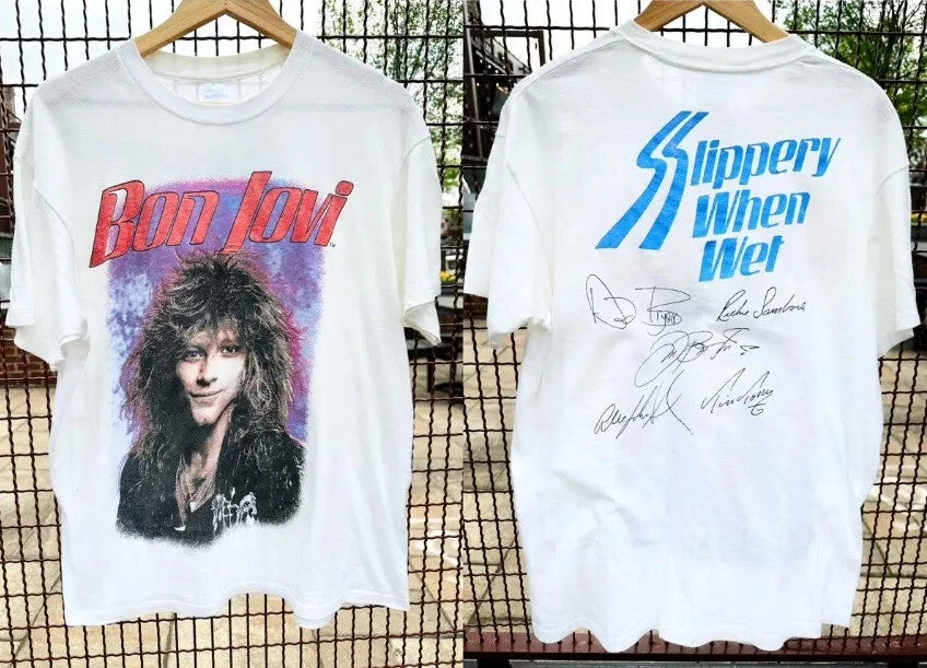Vintage 1986 Bon Jovi Slippery When Wet 2 Side T Shirt DAD Gift  M2541