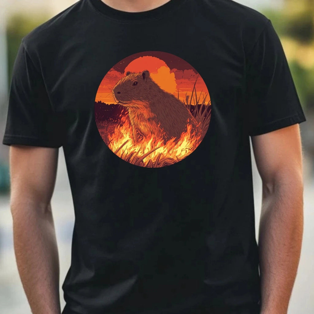 Mens Capybara On Fire Motif Cotton T-Shirt Size XS to 5XL