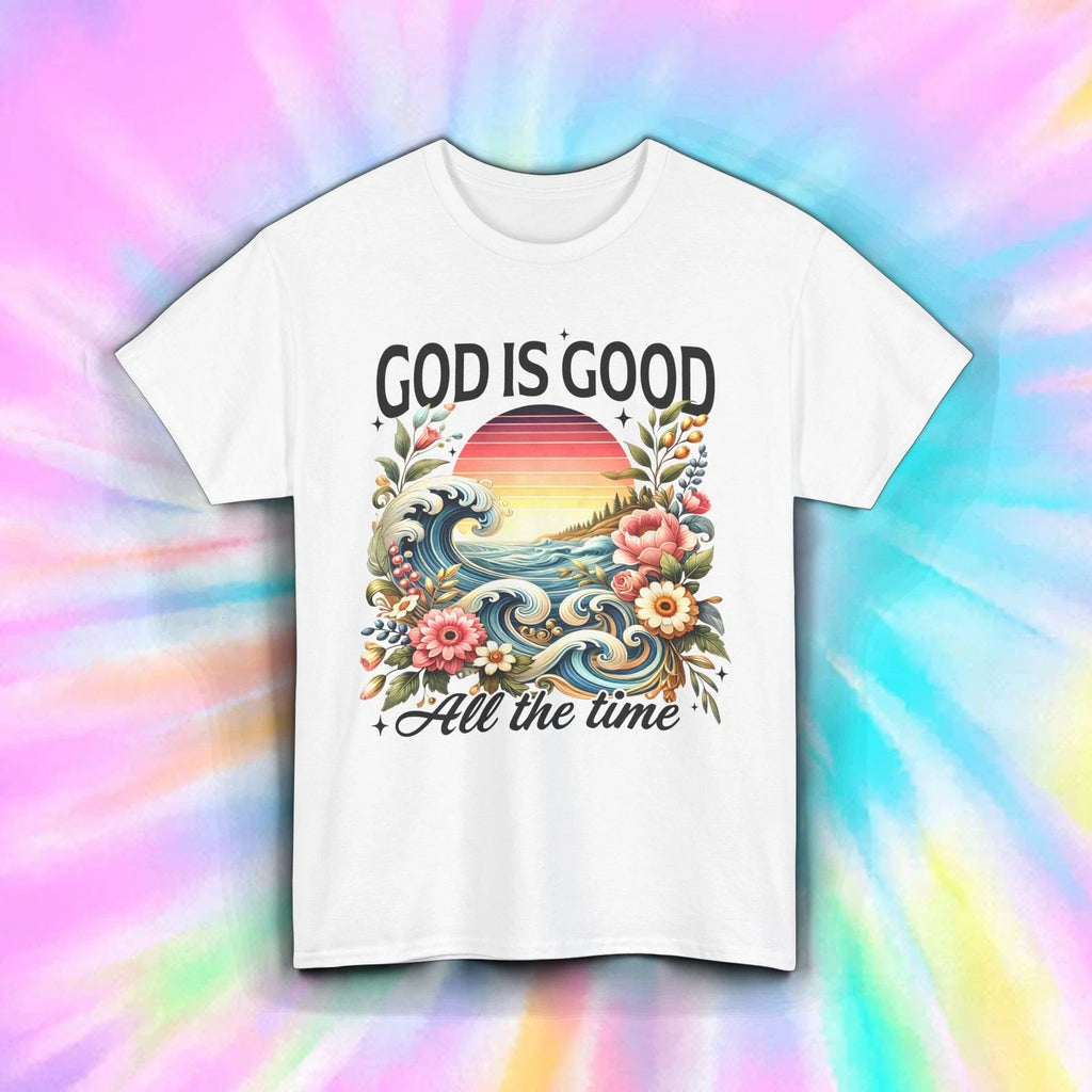 God Is Good Shirt Christian Floral Ocean Sunset Faith Bible Verse Tee S-5XL