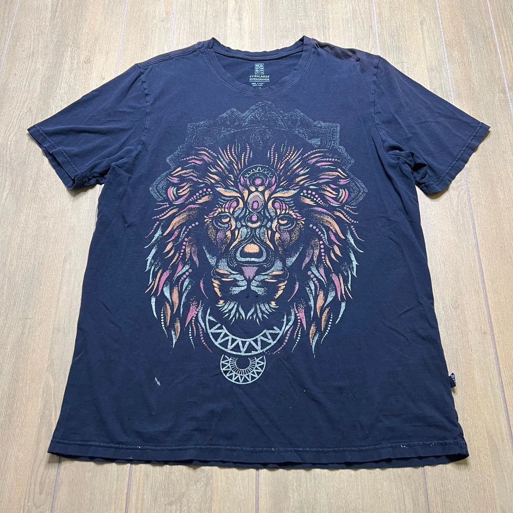Larva Graphic T-Shirt Mens XL Lion Mandala Tribal Print Cotton Short Sleeve
