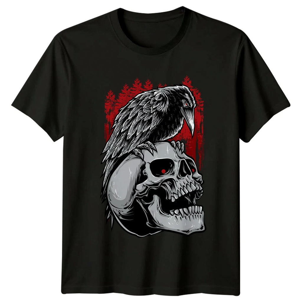 Crow On Skull T-Shirt Dark Fantasy Gothic Birthday Gift For Him And Her