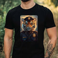 Mens Tiger as Policeman Motif Cotton T-Shirt Size XS to 5XL