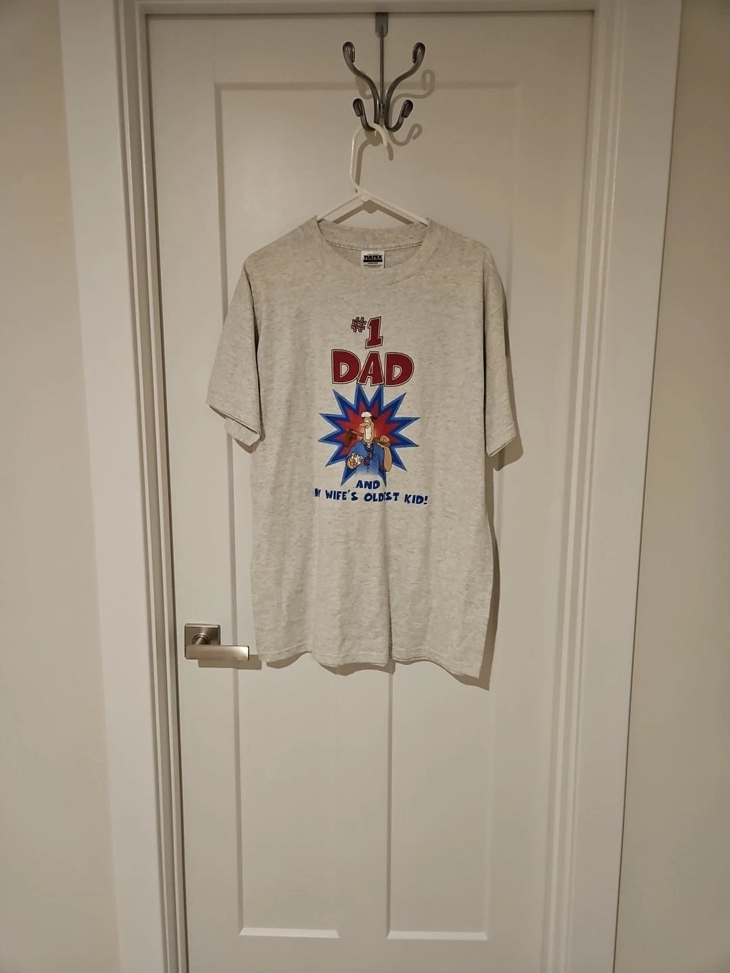 Mens Gray Tultex Cotton Blend Graphic Dad Joke Ss T Shirt Size L