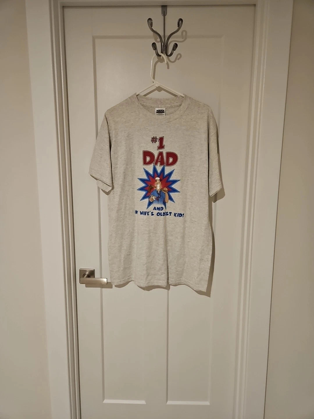 Mens Gray Tultex Cotton Blend Graphic Dad Joke Ss T Shirt Size L