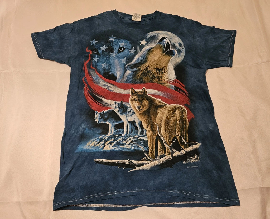 Liquid Blue American Flag USA Wolf Shirt - Adult Size Small
