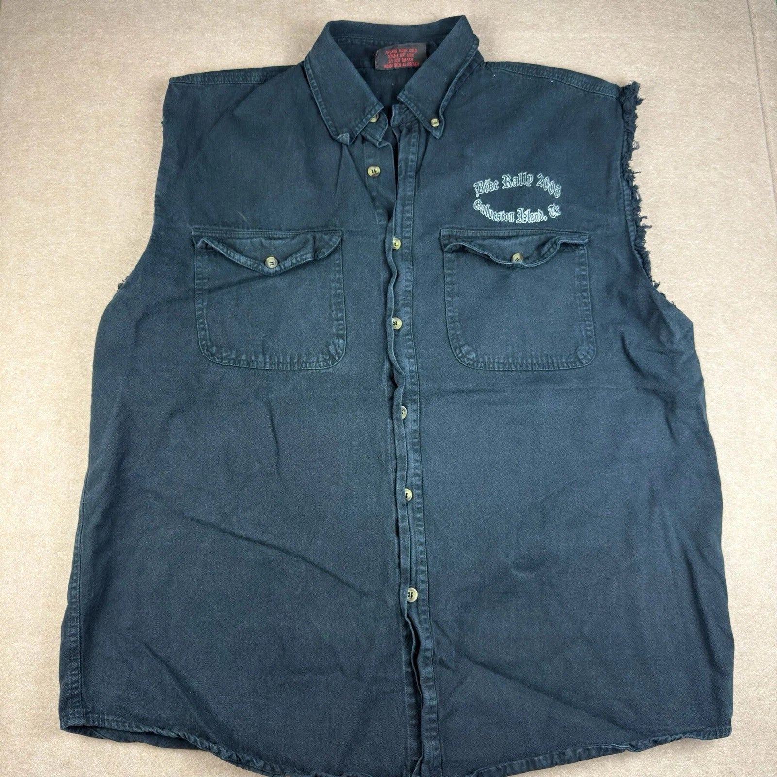 Y2K Bike Rally Eagle Denim Sleeveless Shirt XL Black Biker Muscle Cut Tee