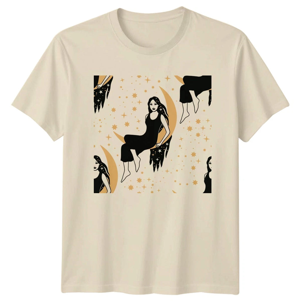 Celestial Night Moon Goddess Pattern Womens T-Shirt Boho Magic Spiritual