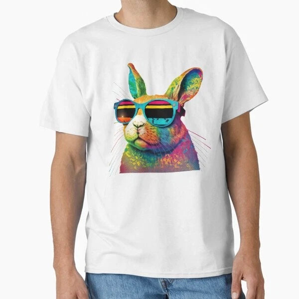 Rabbit wearing sunglasses glasses pop art Cla T-Shirt Made in US/AUS Size S-2XL