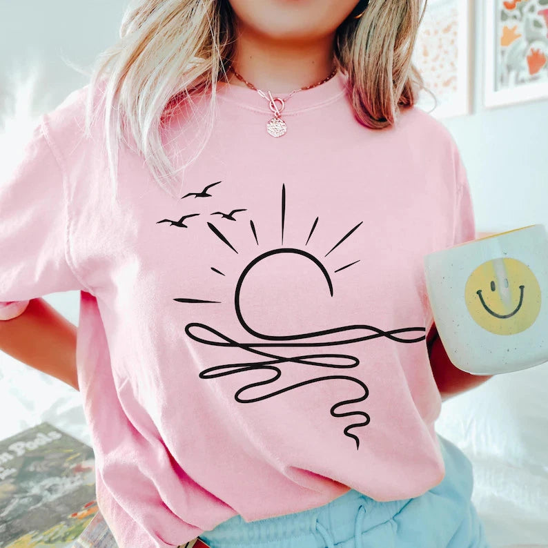 Minimal Sun Ocean Shirt Boho Beach Summer Graphic Tee
