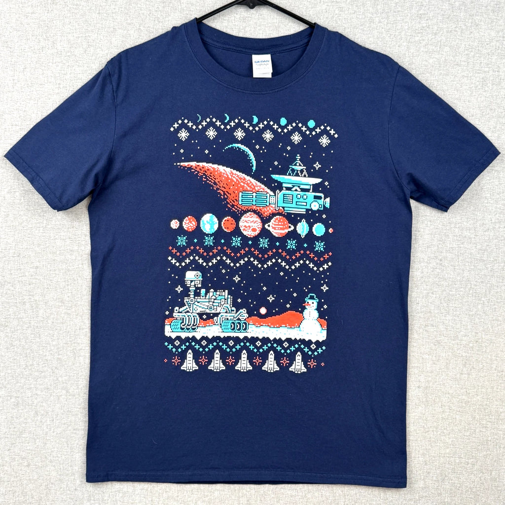 Space Themed 8-Bit Pixel Art Design Blue Large L