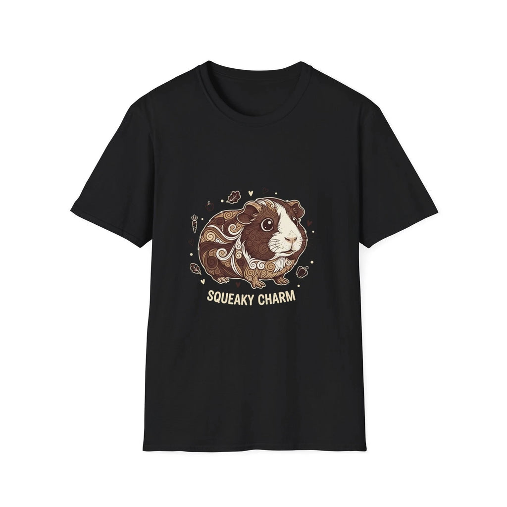 Guinea Pig Swirl Detailed Cute Black Tee Kawaii Pet Graphic T-Shirt