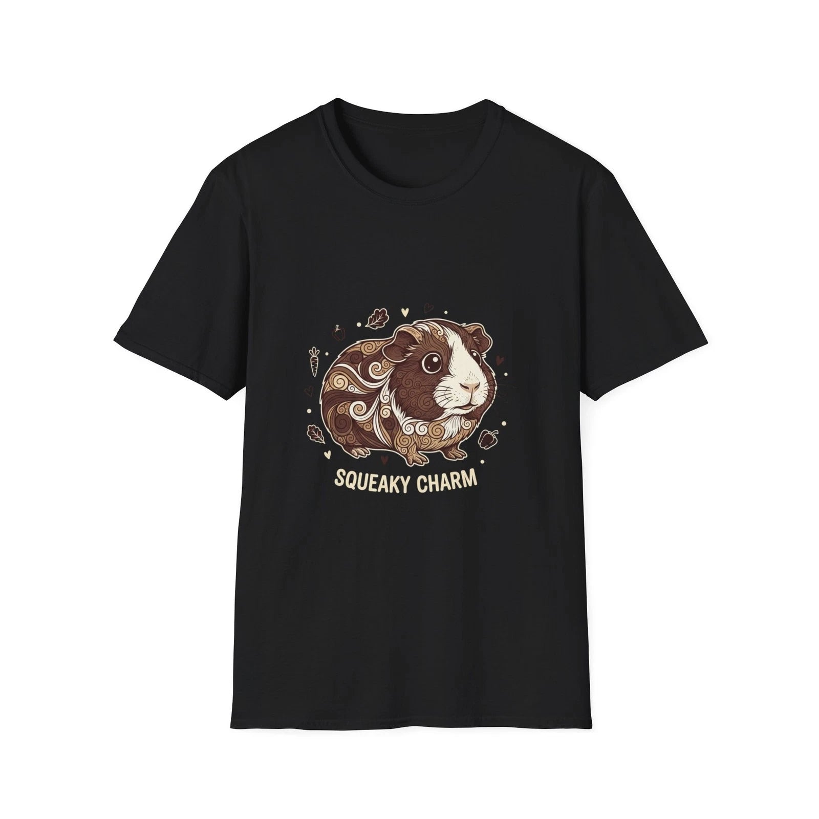 Guinea Pig Swirl Detailed Cute Black Tee Kawaii Pet Graphic T-Shirt