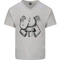 An Elephant Drinking Coffee Mens V-Neck Cotton T-Shirt